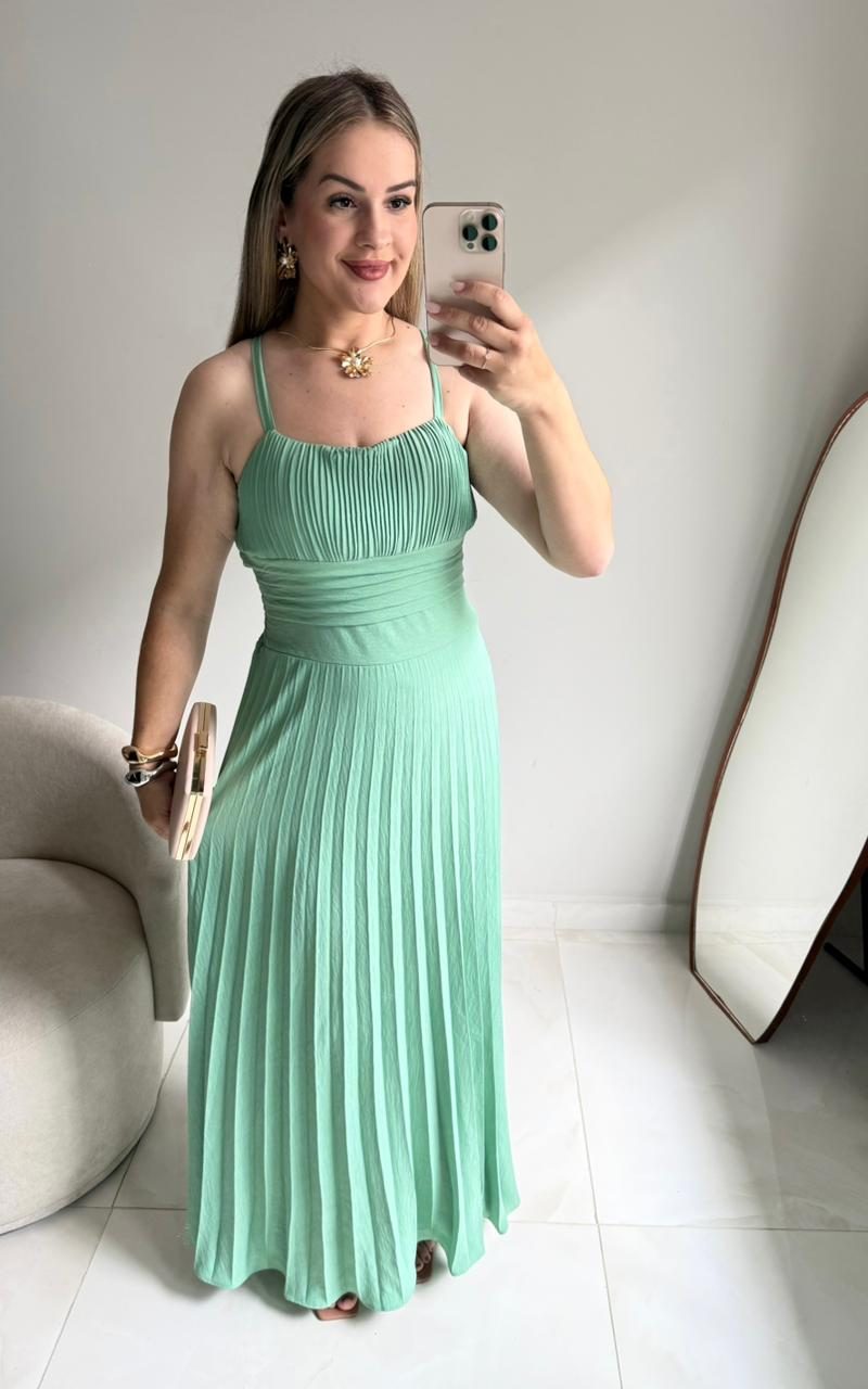 vestido longo plissado claire juliette