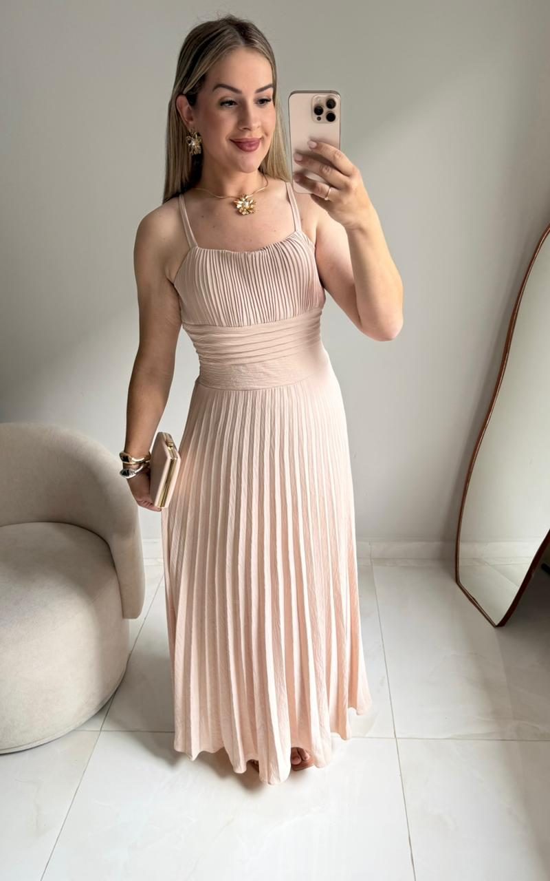 vestido longo plissado claire juliette