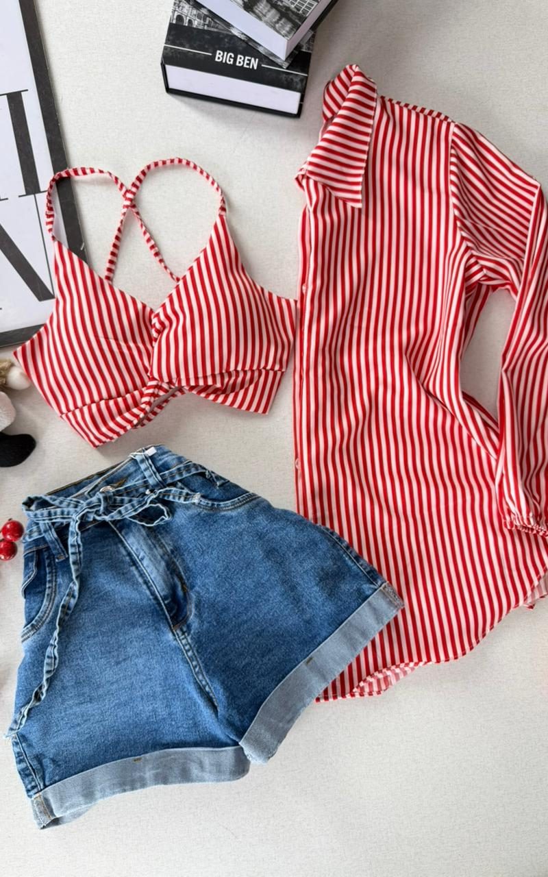 conjunto cropped e camisa samara vermelho 000425