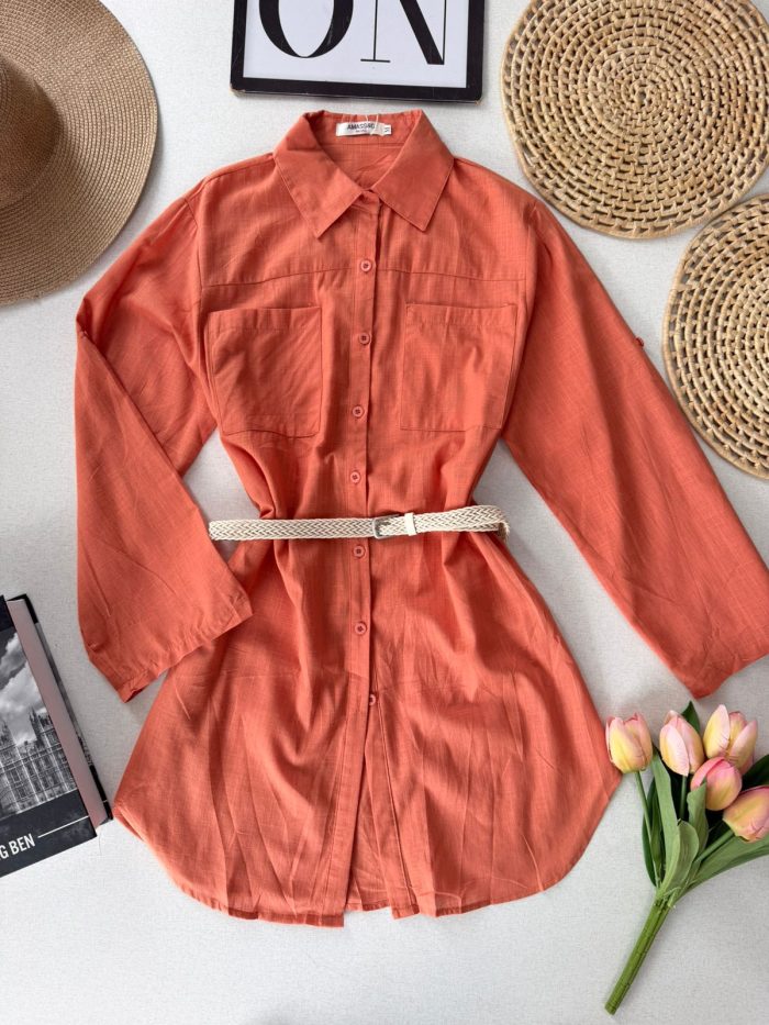 chamise em linho com cinto 000259