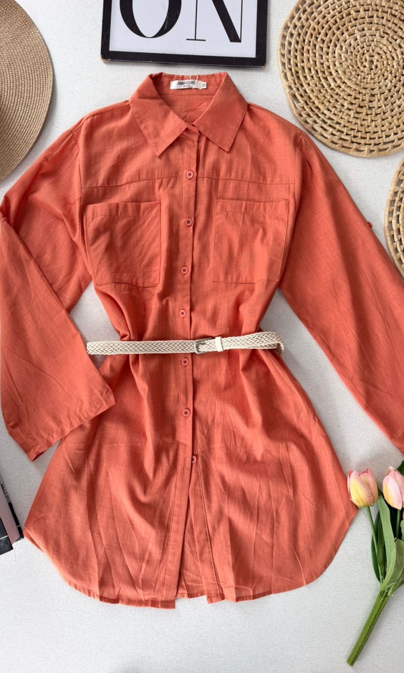 chamise em linho com cinto 000259