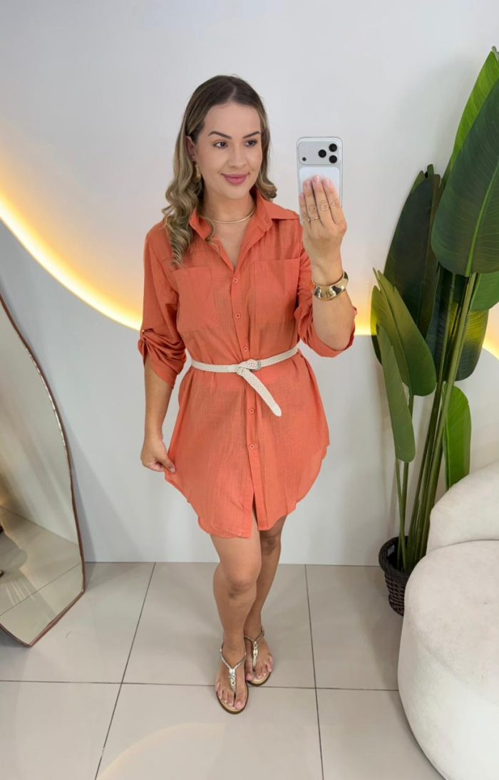 chamise em linho com cinto 000259 chamise em linho com cinto 000259