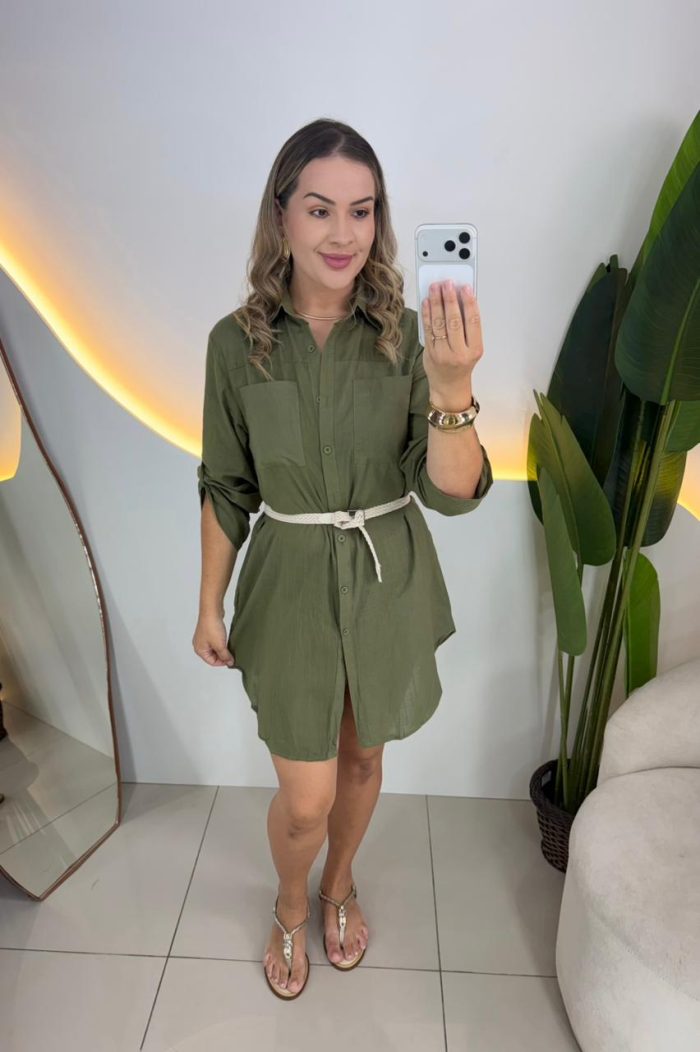 chamise em linho com cinto 000259 chamise em linho com cinto 000259