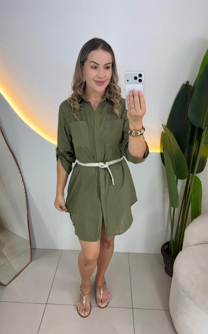 chamise em linho com cinto 000259