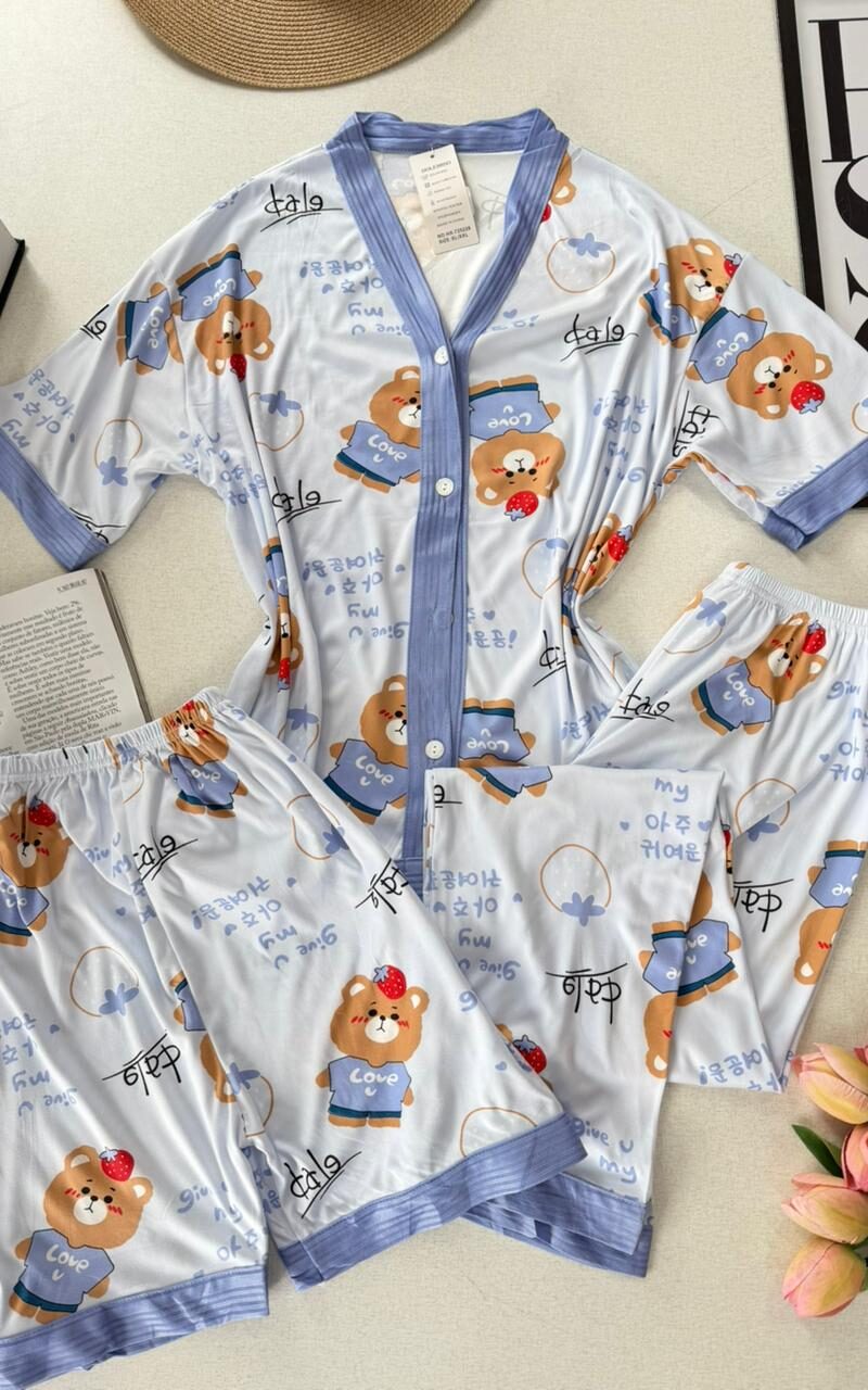 Pijama3 Peças Urso Azul 000448