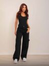 calça wid leg cargo preta 000710