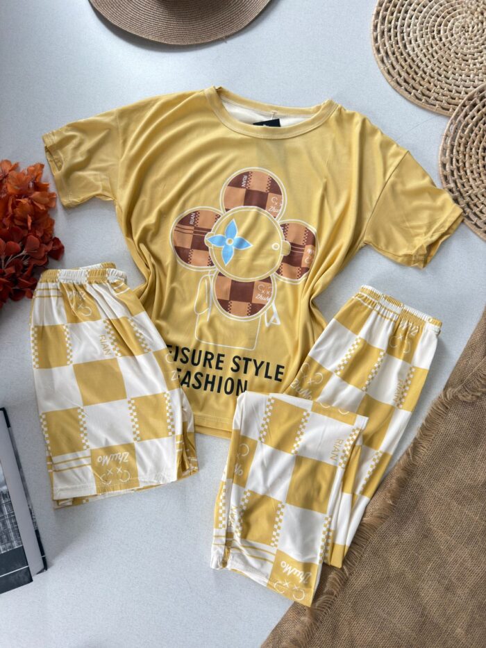 pijama 3 peças amarelo 000443