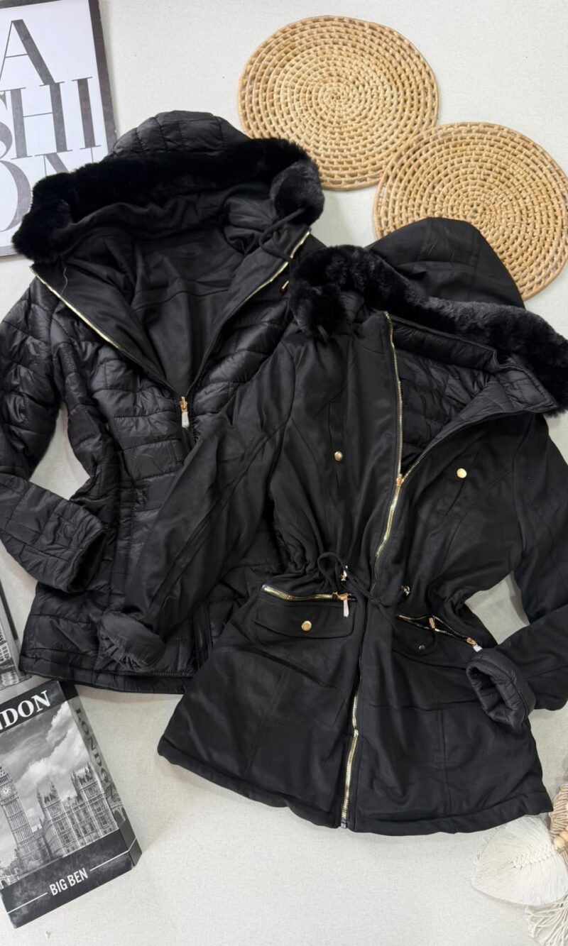 Parka Suede Dupla Face Preto 000260
